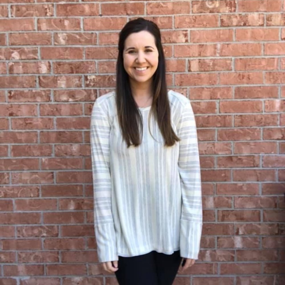 Ivory Long Sleeve Top with Gray Brushed Stripes